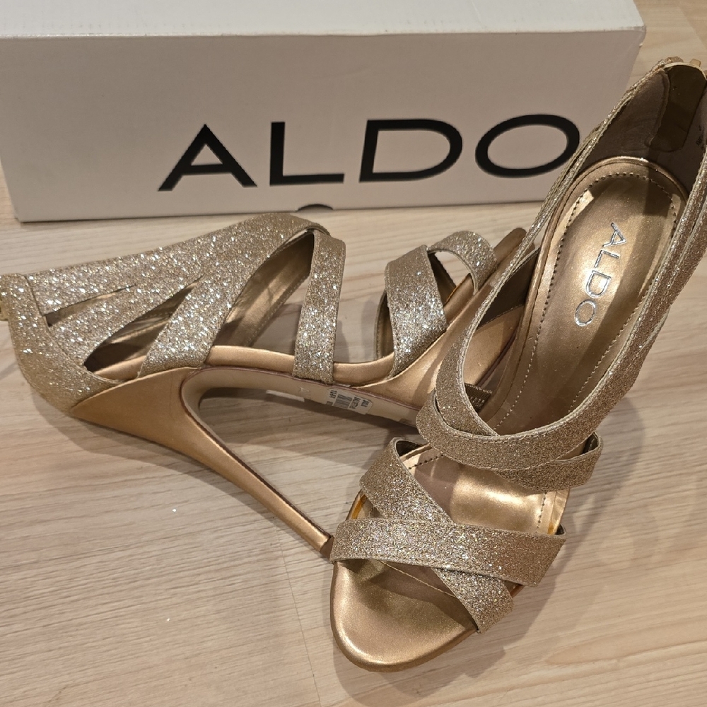 Aldo Salvietti Gold Glitter Strappy Stiletto Sandals